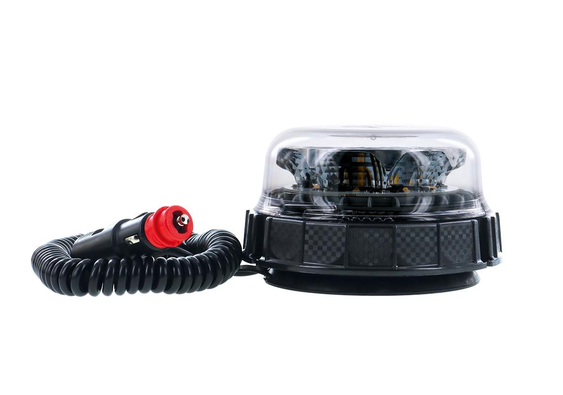 Girofaro LED magnetico 1 ventosa, 3 funzioni (rotante, lampeggiante, doppio lampeggio), lente trasparente, LED ambra 